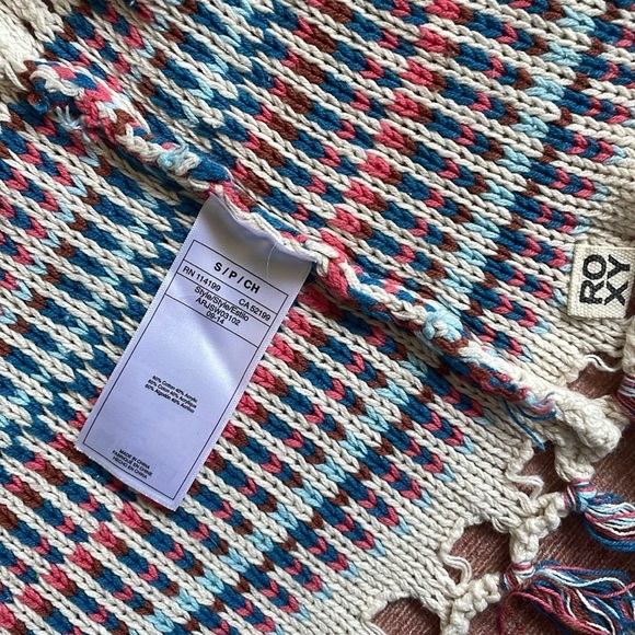 Roxy Boho Knit Cream Sweater with Multicolor Fringe - Picture 9 of 10
